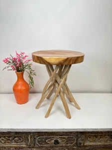 ORGANIC WOOD STOOL, Primitive Side Stool Table, Natural Tree Stool, Wooden Stool - Picture 1 of 19