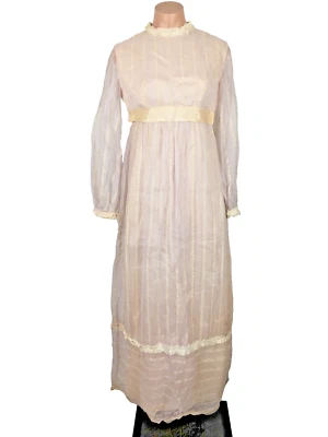 Vestido vintage anos 60 Lorrie Deb babado chiffon laço rosa renda ilusão vestido pradaria 9/10 - Imagem 1 de 4