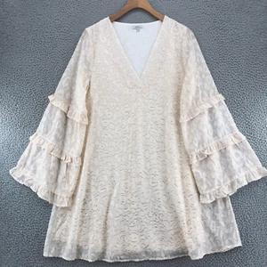 Jodifl Dress Womens Small White Swing V Neck Long Tiered Sleeve Ruffle Mini Boho - Picture 1 of 10