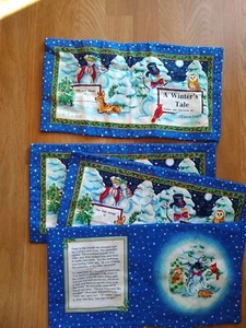Placemats 4 Cranston A Winter’s Tale Soft Book Fabric Snowmen Jessica Hart - Picture 1 of 8