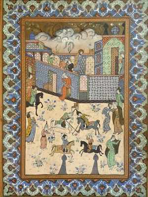 Polo de juego en miniatura pintado persa antiguo original. Foto 1 de 4