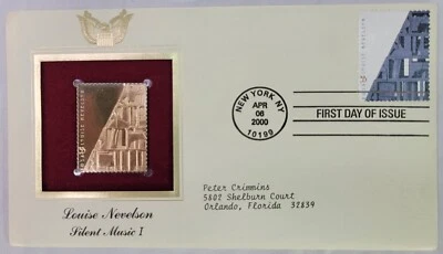 1st Day Issue 22kt Gold Stamp & Envelope - Louise Nevelson - Silent Music I - Image 1 of 3