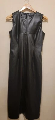 Vestido midi de cuero vegano Halston negro talla pequeña (talla 4/6) Foto 1 de 4