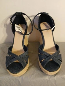 CHRISTIAN SIRIANO Azul Denim Correa al Tobillo Alpargata Plataforma Tacones Cuña 6.5 Nuevo - Imagen 1 de 23