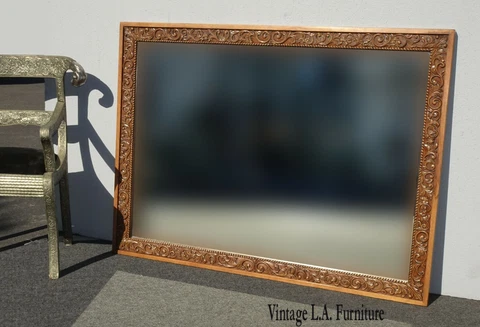 Vintage Spanish Style Ornately Carved Wall Mantle Mirror Mid Century Modern Cover