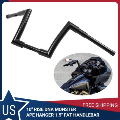 DNA MONSTER 10" Rise APE Hanger 1.5" Fat Bars 1-1/2" Handlebar Black For Harley Foto 1 de 4
