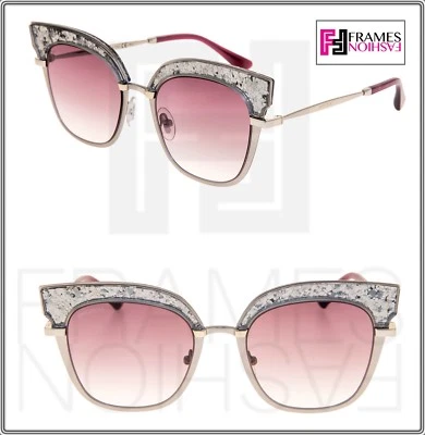 JIMMY CHOO ROSY Gunmetal Pink Grey Glitter Bar Flat Mirrored Sunglasses ROSY/S - Image 1 of 4