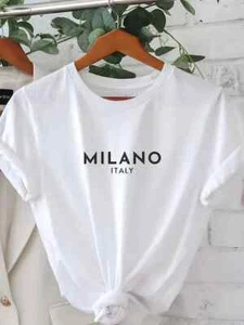 Milano Italy Print Fit Baumwolle Value Damen T-Shirt Damen Freizeit Baggy Tops Weste - Bild 1 von 1