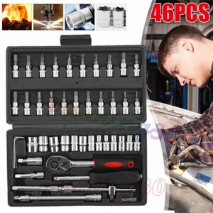 46PCS Set Kit Mechanics Tool Socket Ratchet Wrench Car Repair Toolset with Case - Picture 1 of 10