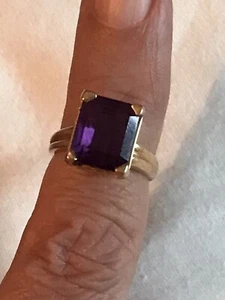 14K Gold Smaragdschliff großer Amethyst maßgeschneiderter Ring Größe 4,5 wiegt 5,4 Gramm - Bild 1 von 18