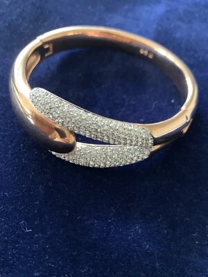 Pulseira articulada de cristal folheada a ouro 23k logotipo Swarovski assinado Swan M - Imagem 1 de 4