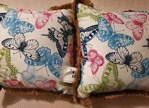 2 NEW BUTTERFLY Pillows Indoor/Outdoor Printed Lush Pillows 18 x 18 With Tags - Picture 1 of 14