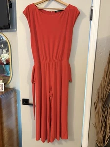 Lauren Ralph Lauren Jumpsuit Gr. L Rot Bindegürtel Stretch Strick Einteiler - Bild 1 von 9