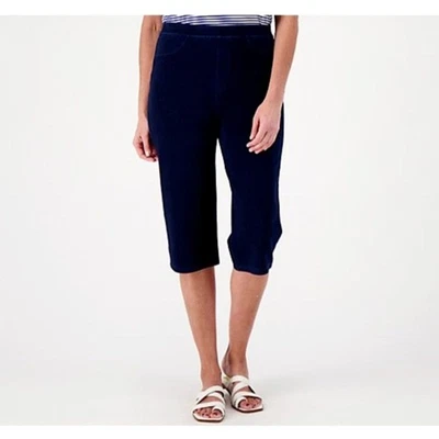 Pantalones cortos Susan Graver para mujer talla 4 Cool Touch Denim pedal empujador azul A588565 Foto 1 de 4