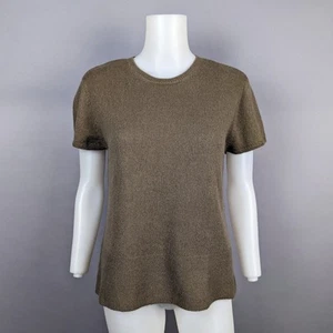 Talbots NWT 100% Alpaca Knit Sweater Short Sleeve Shell Olive Green Top Medium - Picture 1 of 5