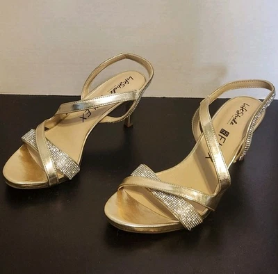 Sz 8.5W - LifeStride Womens Mia Glitz Metallic Gold Embellished Strappy Heels  — 第 1/4 张图片