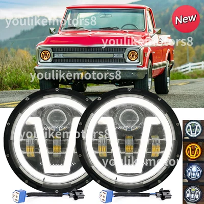 7" Round LED Headlights fit Chevy C10 Pickup Truck 1969 1970 1971 1972 1973 1974 - Image 1 of 4