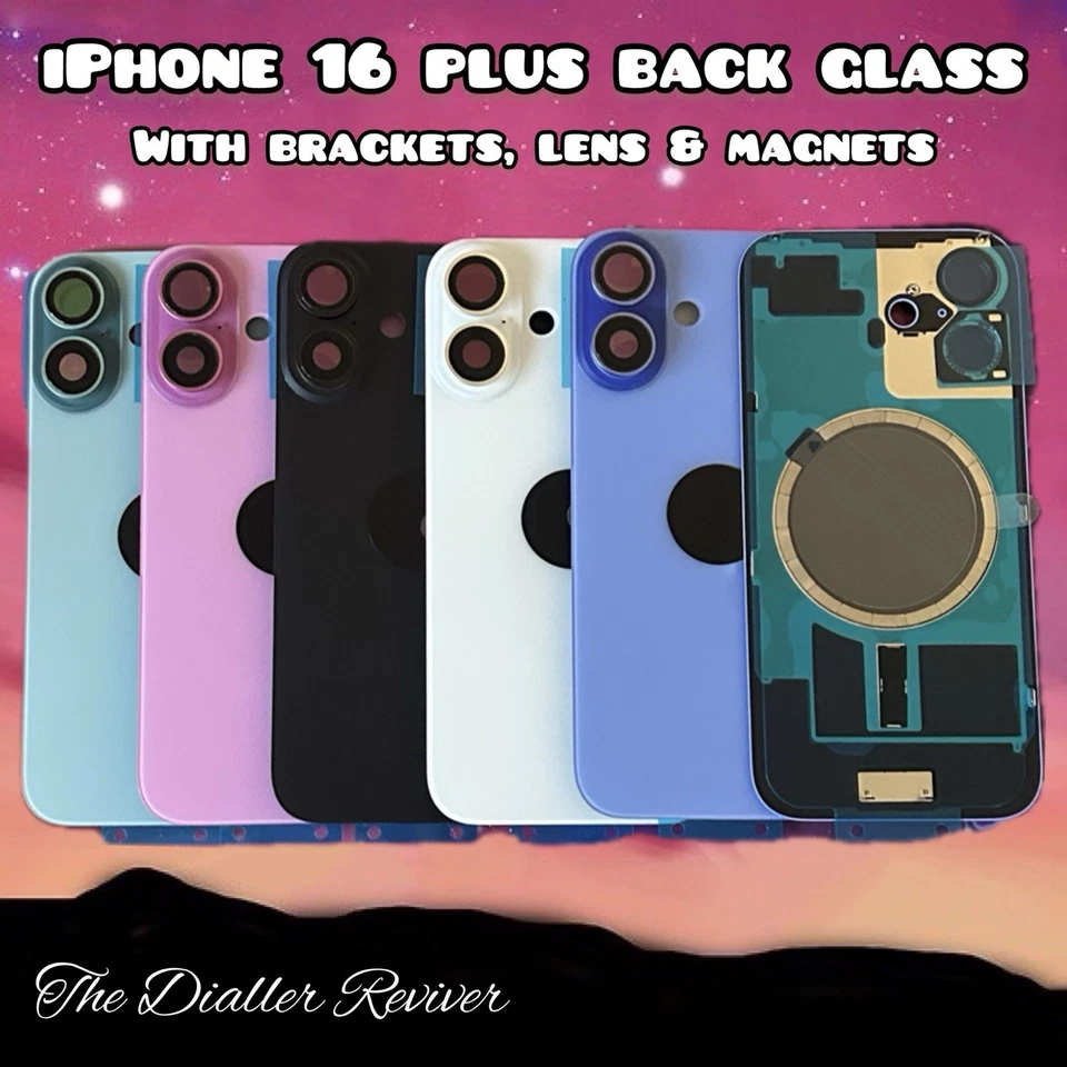 iPhone 16 Plus - Rear Back Glass Replacement W/ Camera Lens, Brackets & Magnets - Image 1 of 1