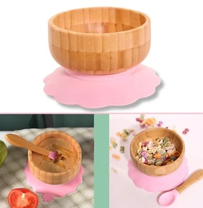 Baby Bambusschalen-Set Bambusschüssel mit Saugnapf und Löffel Babys Kleinkindern - Bild 1 von 11