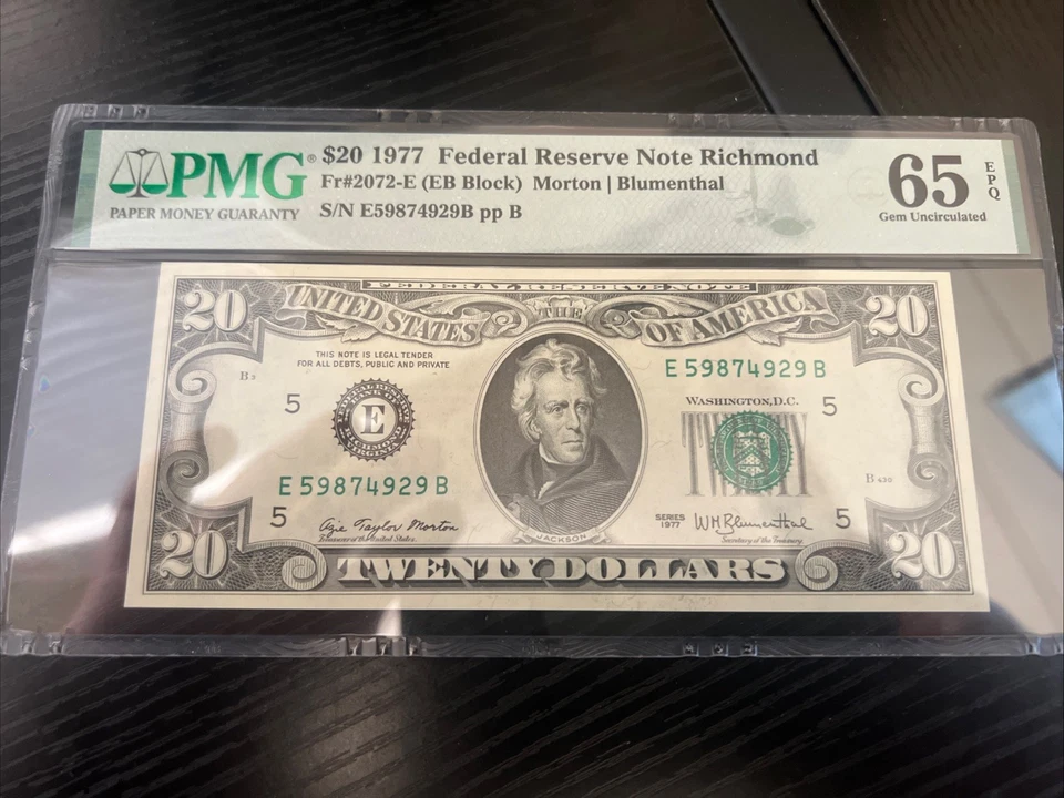 DBR 1977 $20 FRN Richmond Fr. 2072-E PMG 65 EPQ Serial N E59874929B - Image 1 of 2