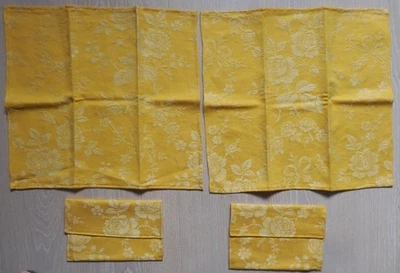 Lot 2 serviettes de table + 2 porte-serviettes à motifs en tissu jaune Fait mai - Photo 1/4