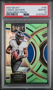 PANINI SELECT 2023 - verde neón Prizm #190 - ¡Lamar Jackson 49/49 PSA 10 sujetalibros! - Imagen 1 de 2