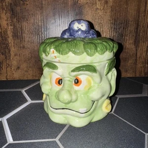 Vintage Halloween Frankenstein Small Cookie Jar Candy Dish Ceramic Vigor - Picture 1 of 9