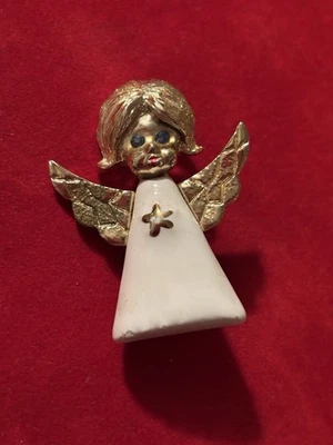 Pin Vintage Tono Dorado - Ángel Esmalte Blanco Foto 1 de 4