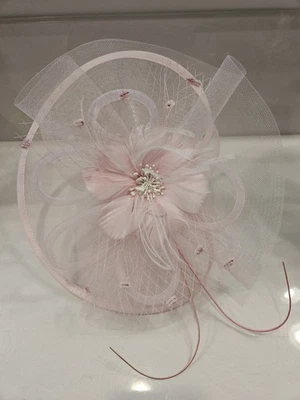 Light Pink Hat with Flower Mesh Loops for Tea Party Wedding Derby - Image 1 of 4