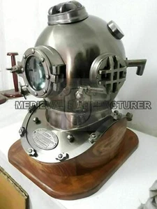 Casco de buceo antiguo de latón y hierro negro Mark V SCA de la Marina de los Estados Unidos con base de madera regalo - Imagen 1 de 6