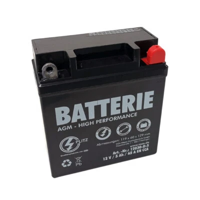 AGM Batterie 12V 5Ah Gel für MZ ES125 ES150 TS125 TS150 wartungsfrei Plitz - Bild 1 von 3