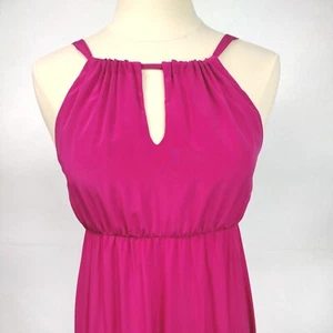 Old Navy Halter Maxi Dress Womens M Empire Elastic Waist Fuchsia Pink Red Orange - Picture 1 of 11