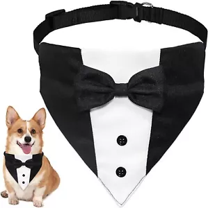 Pañuelo para perro cuello con pajarita esmoquin ropa de boda disfraz conjunto mascota ajustable - Imagen 1 de 14
