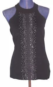 VILA MILANO Elegant Black sleeveless top sequenced front women's size M - Picture 1 of 9