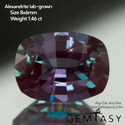 Cut stone - Alexandrite Czochralski Pulled lab grown facet Cushion 8x6mm 1.46ct Foto 1 de 4
