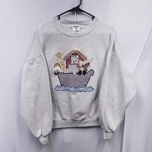 Vintage Jerzees NOAH'S ARK DAMEN Gr. 2X GRAU PULLOVER SWEATSHIRT 3D Noah Bart - Bild 1 von 13