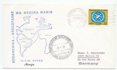Italy 1968 Paquebot Seapost Ship Cover Ms Regina Maris to Germany - Image 1 of 2