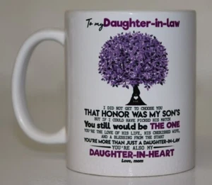 Daughter-In-Law/ Daughter-in-Heart...LOVE MOM- Purple Tree White 11oz Coffee Mug - Picture 1 of 3