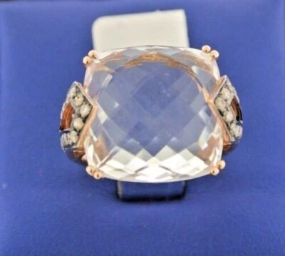 Anillo de oro rosa de 14 k de 16,00 quilates con diamantes champán y cuartos blancos para dama 7 g, S100961 Foto 1 de 4