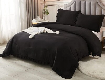 Ruffle Duvet Cover with Pillow Case Quilt Set Twin Queen King Colorful Soft - Image 1 of 3