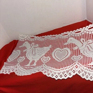 Vintage Ducks-Hearts white doily- Ends Not Finished-33” X11.5”- Estate Find - Picture 1 of 3