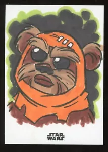 ADRIAN RAPP Topps Star Wars EWOK COLOR ORIGINAL ART SIGNED Autograph Sketch 1/1 - Picture 1 of 2