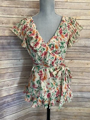 Blusa envolvente con volantes Diane Von Furstenburg para mujer talla 8 estampado floral Foto 1 de 4