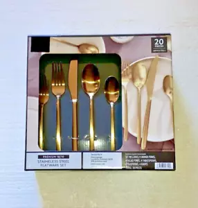 Premium Heavy Gauge Gold Matte Finish 20 Piece 304 Stainless Steel Flatware Set - Picture 1 of 6