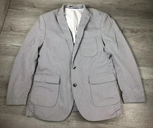 Lands End Blazer Jacket Greyish Blue White Stripe 2 Button Mens Size 44 Reg - Picture 1 of 12