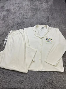 Kenji Pajama Set Women Large White Fleece Cardigan Sweater Lounge Sweatpants Vtg - Picture 1 of 16