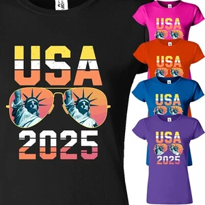 Womens Cool Summer Vibes T-Shirt Funny USA Beach Party Holiday 2025 New Gift Tee - Picture 1 of 12