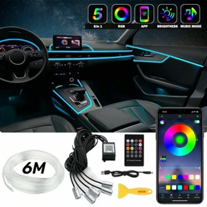 6M RGB LED Car Interior Fiber Optic Wire Strip Light Atmosphere bluetooth APP - Picture 1 of 14