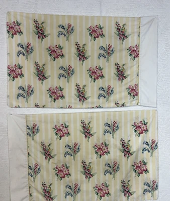复古 J.C.Penney 花卉枕套 2 件套大号黄色条纹 32x19 — 第 1/4 张图片