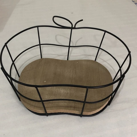 Apple Shaped Fruit Basket Wooden Wire Holder Horizon Group 7"x8" Home Decor Cover